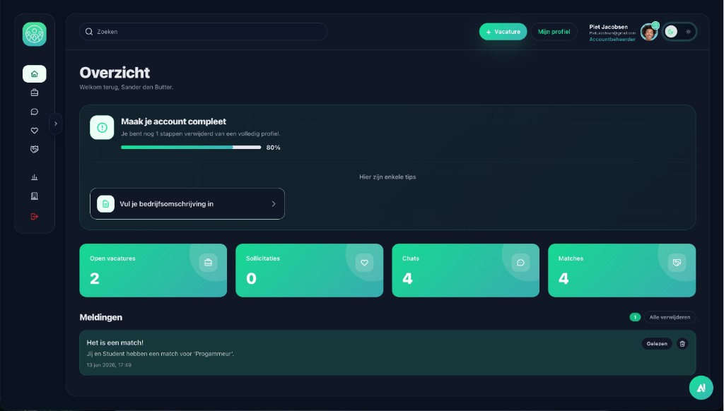 StageMatch dashboard schermafbeelding 1